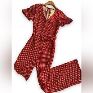 Monteau Red Checkered Dot Jumpsuit vintage style flared